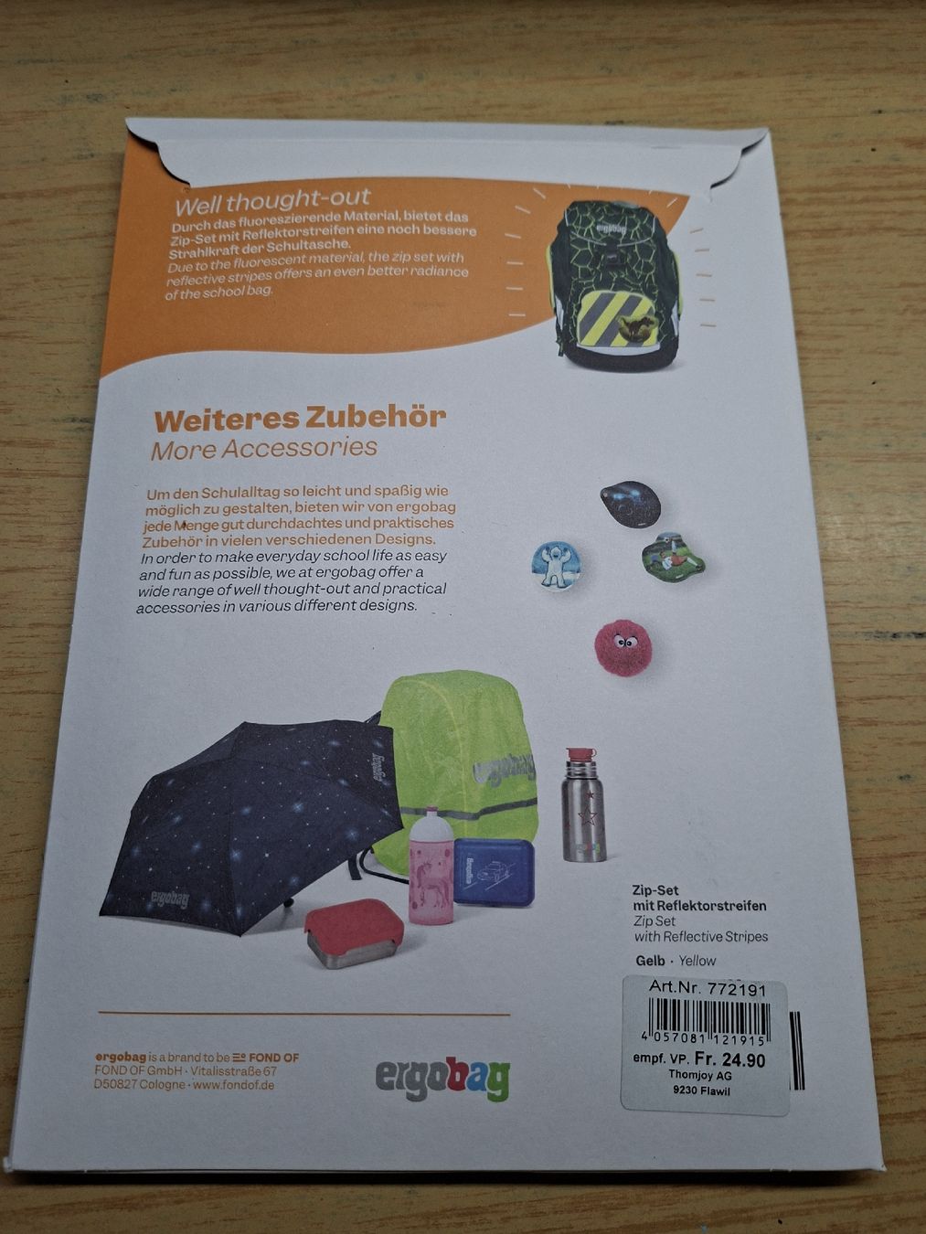 Ergobag Borse & Zaini: Ergobag Zip-Set mit Reflektorstreifen gelb 3-teilig – Nuovo e nell'imballaggio originale da Diessbach b. Büren venduto da T.Haeni 1