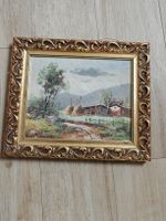 Chalet de montagne – Huile sur toile & cadre doré signé 