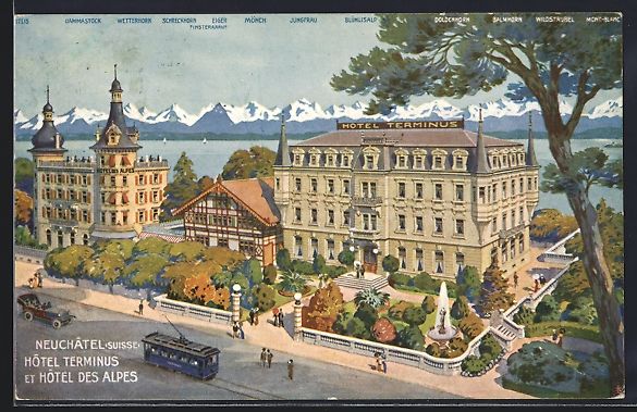 Cartoline postali: Neuchatel, Hotel Terminus und Hotel des  – Usato da Berlin venduto da bartko-reher