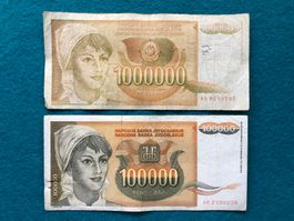 Belgrad 1989/93 - Jugoslawien - 100000 und 1000000 Dinara