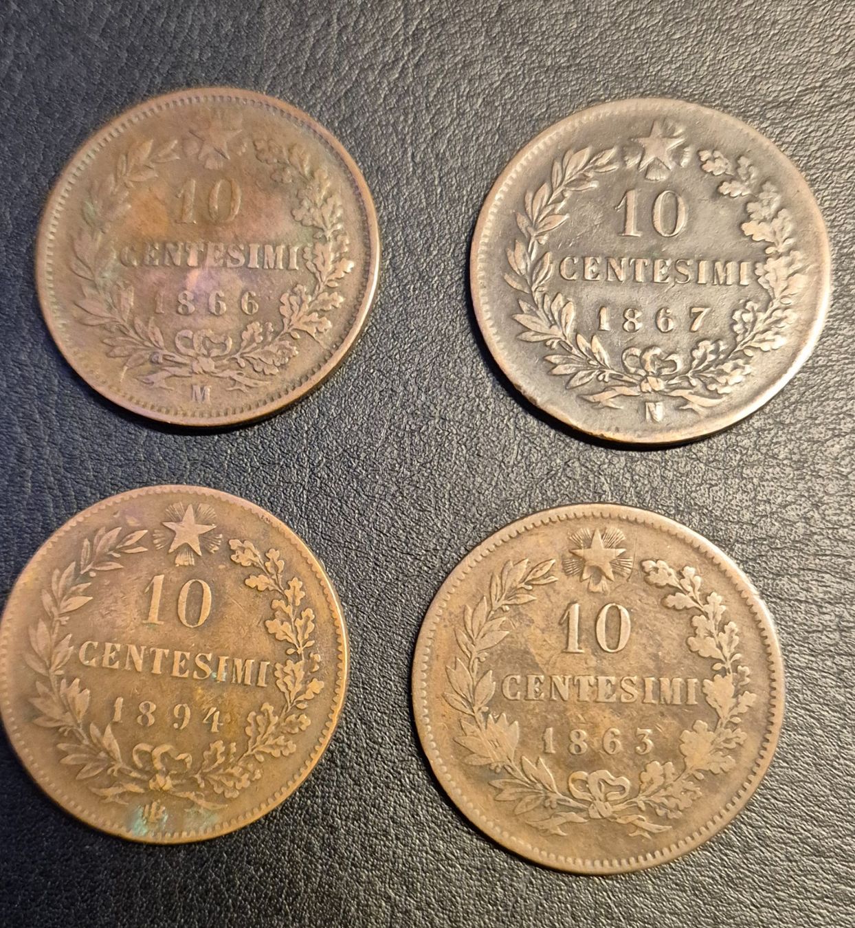 Tutti le monete: 10 CENTESIMI, 4 Stück, 1863 -1894 – Usato da Zürich venduto da max.d