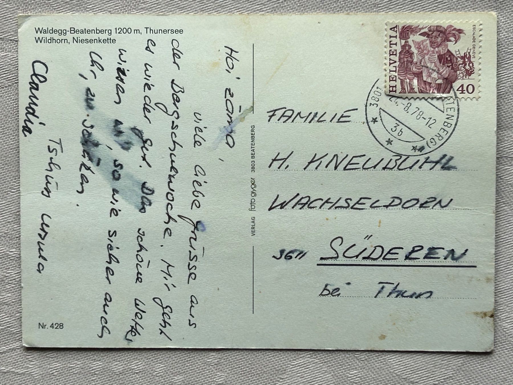 Cartoline postali: BE Beatenberg Waldegg mit Widhorn und Niesen – Usato da Gächliwil venduto da H-PL 1