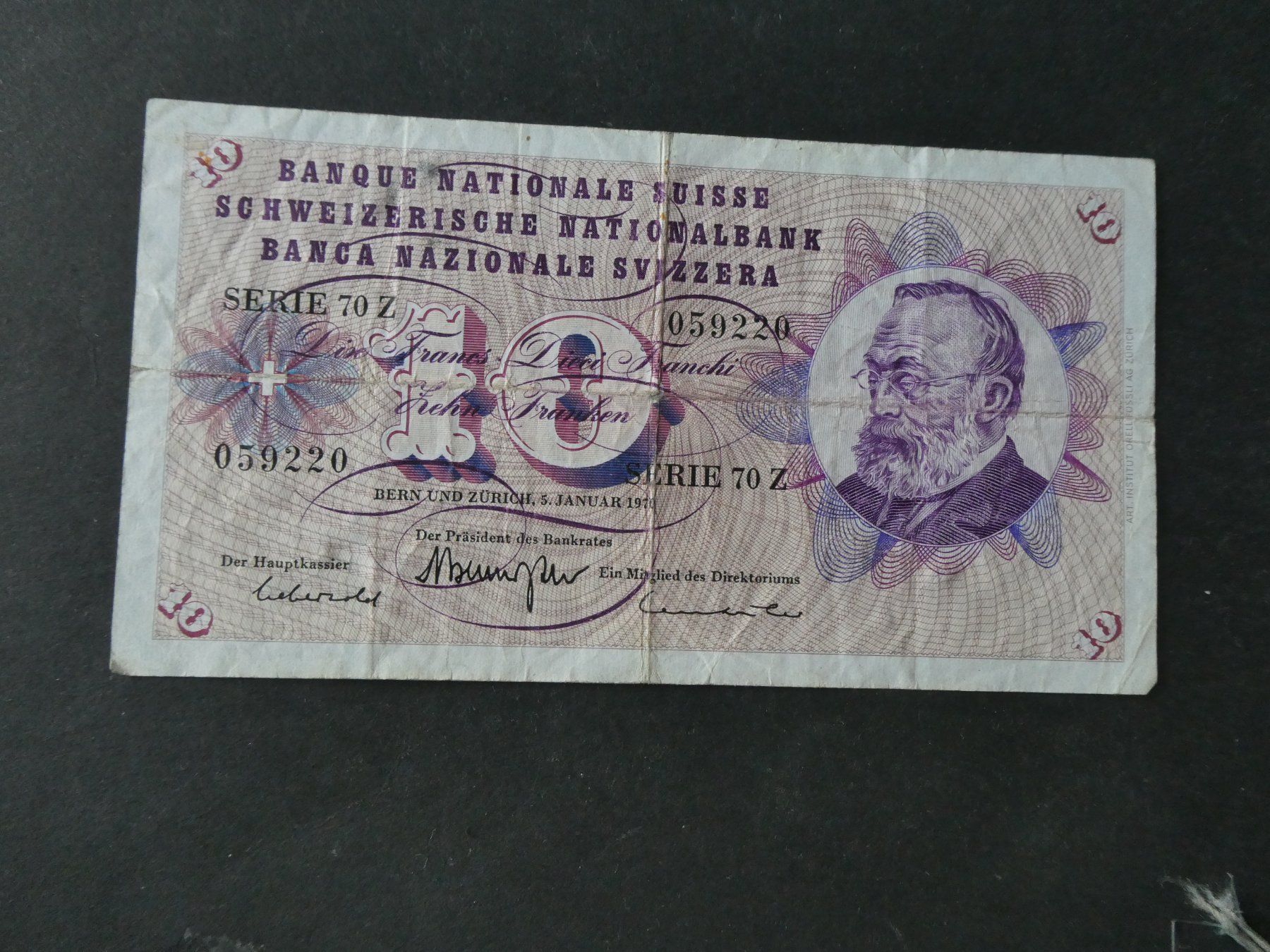 Banknoten: Schweiz 1970, 10 Franken – Gebraucht aus Hinterforst von rohusri