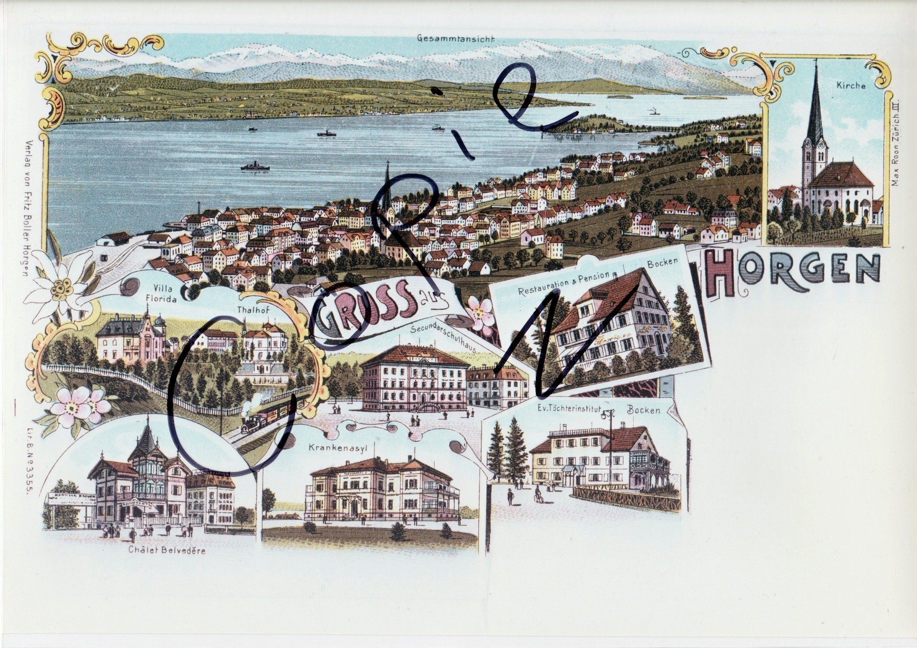 Cartoline postali: Gruss aus Horgen - (Litho-Ansicht um 1900) – Usato da Fällanden venduto da Blausegelfliege
