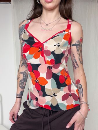 Monsoon Silk Floral Print Tank Top y2k