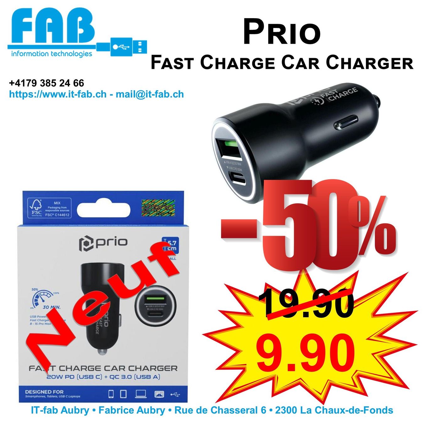 Caricabatterie: Prio Fast Charge Car Charger – Nuovo e nell'imballaggio originale da La Chaux-de-Fonds venduto da it-fab