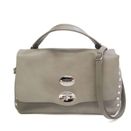 Zanellato Postina grey leather bag with champagne hardwar