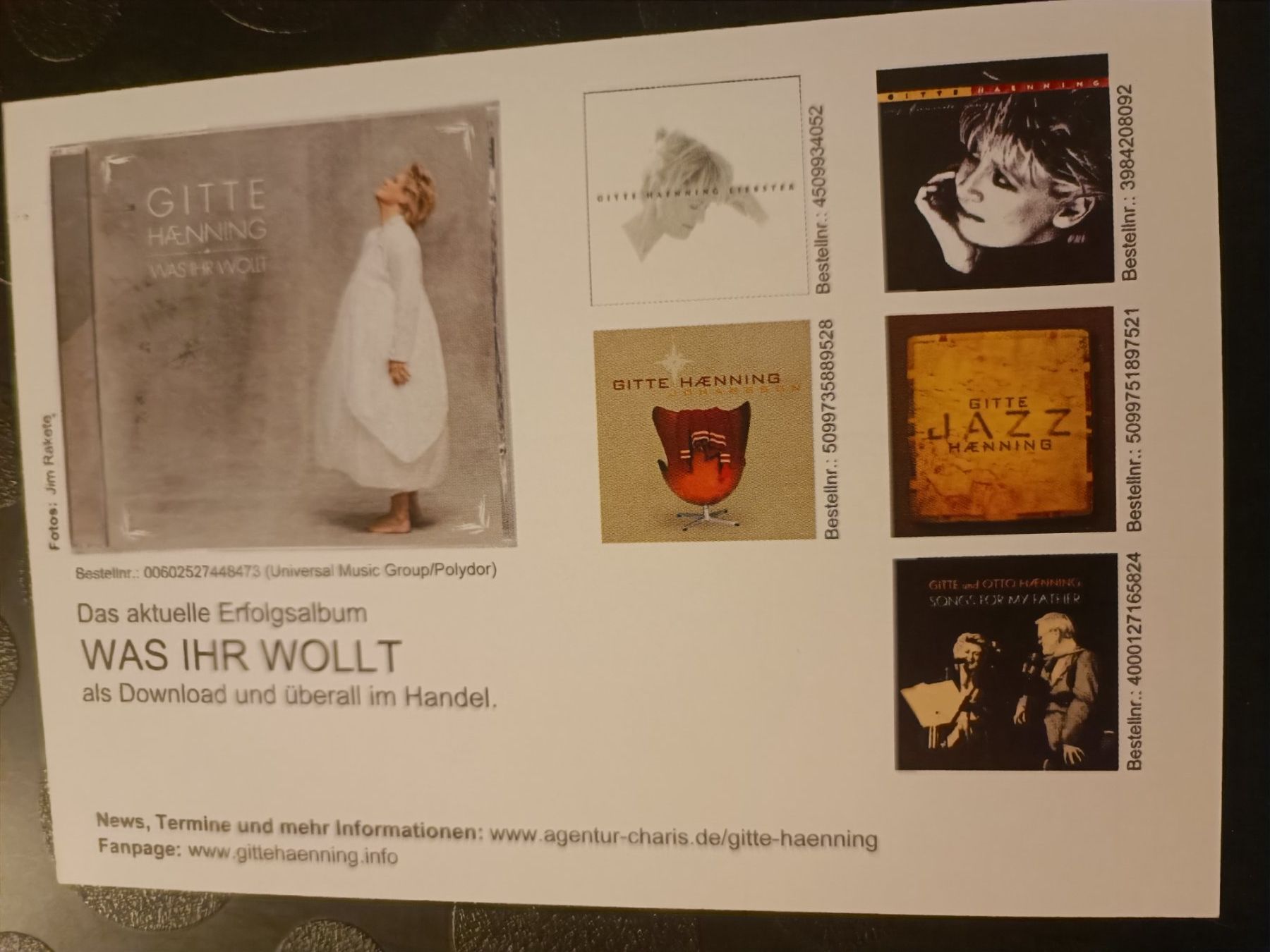 Autografi: Gitte Haenning - handsigniert – Usato da Menziken venduto da Artographs 1