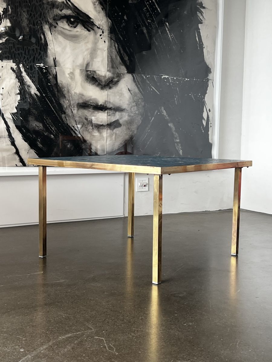 Tische: Brutalist Mosaic and brass coffee Table – Gebraucht aus Oberägeri von Theonose74 3