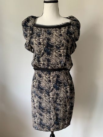 MAJE Sommerkleid kurz Seide Gr. 38, blau beige,Cocktailkleid
