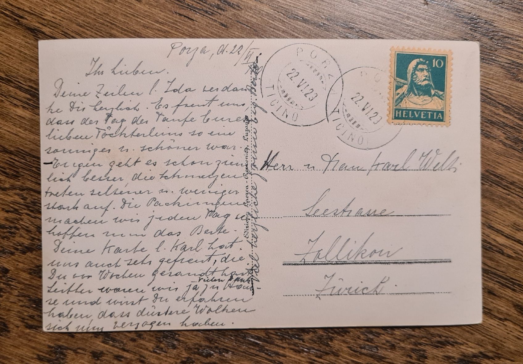 Cartoline postali: Lugano Via Pessina 1923 – Usato da Ebikon venduto da Donar50 1