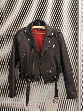 The Kooples Leather Biker Jacket with Red Lining