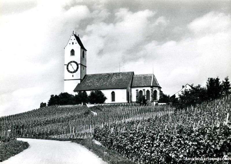 Cartoline postali: Hallau - Kirche St. Moritz + ca. 1950 – Usato da Emmenbrücke venduto da teestube