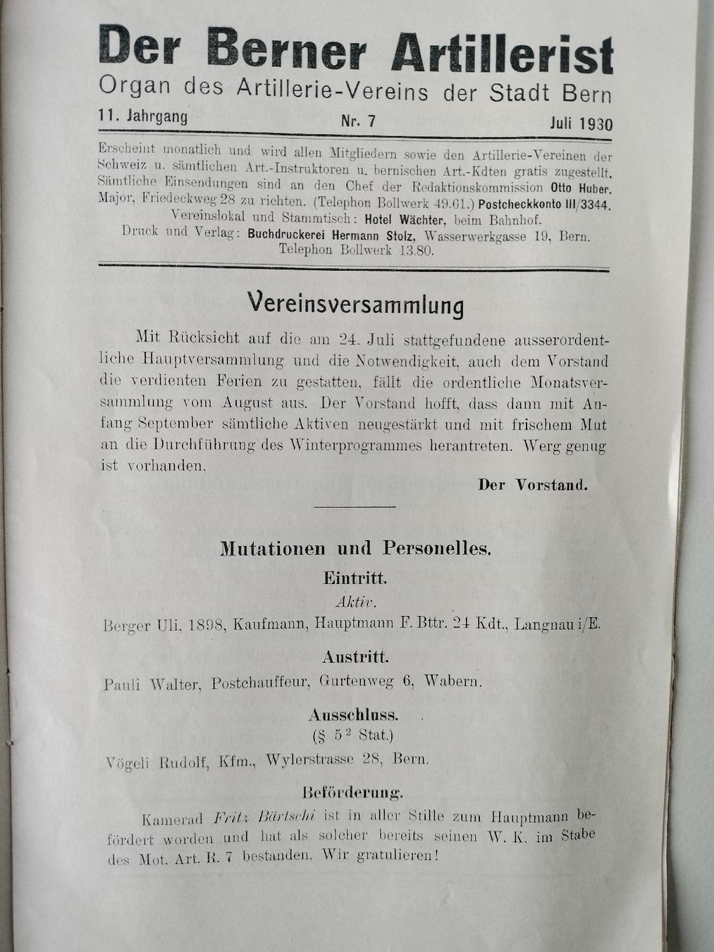 Riviste & Magazine: Antike Schweizer Armee Militär Zeitschrift 1930 – Usato da Schwanden Sigrisw venduto da cadieux71 3