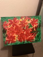 Blumenbild, handgemalt, rot-grün, Frühlingsdeko, neu 52