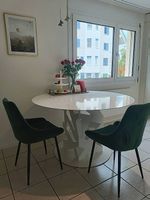 4 elegante Esszimmerstühle in Dunkelgrün  Samtoptik