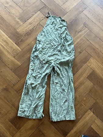 Combinaison vert clair style lin coupe décontractée