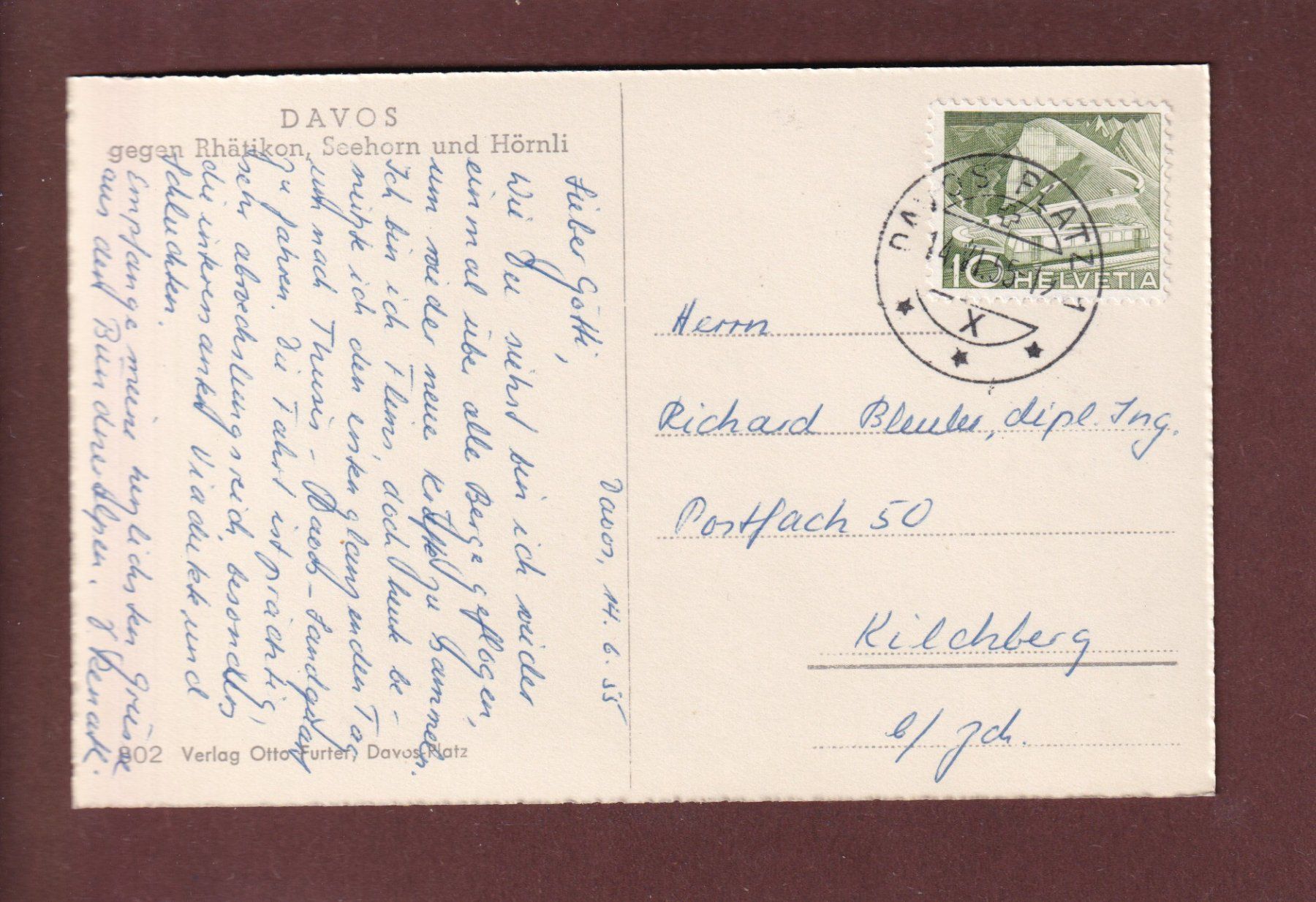 Cartoline postali: DAVOS - 1955 – Usato da Pully venduto da nicecards 1