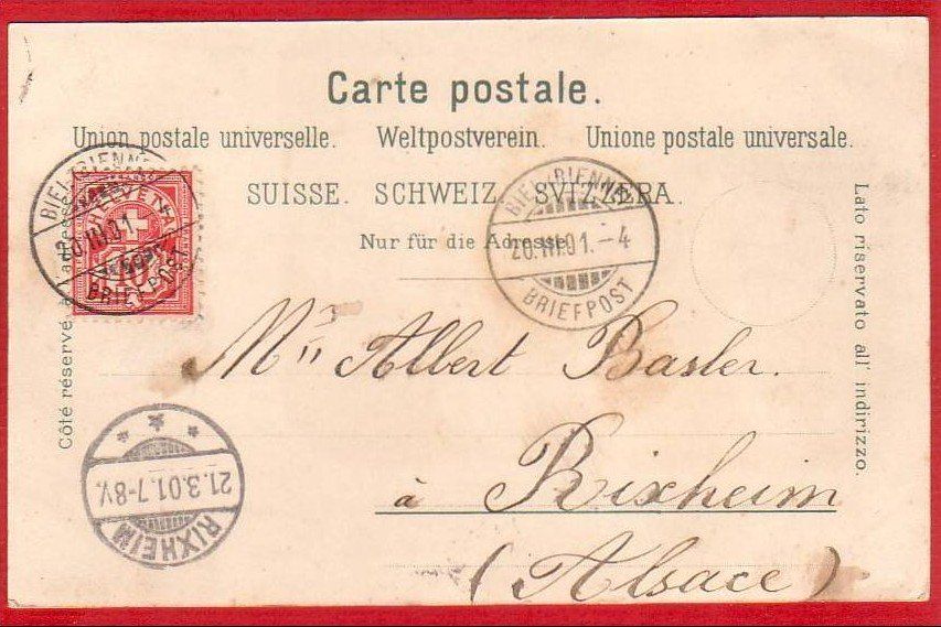 Cartoline postali: BIENNE, BIEL MONDSCHEIN - LITHO 1901 – Usato da Grüningen venduto da Kartenlaube 1