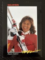 Brigitte Gadient Autogrammkarte mit Skis Salomon 80er