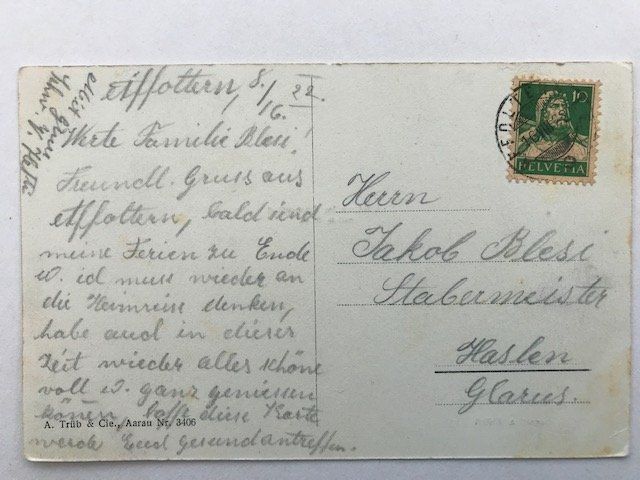 Cartoline postali: Affoltern i/E, von 1922 – Usato da Niederscherli venduto da Lucia16 1