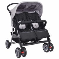 vidaXL Zwillingskinderwagen Stahl Grau und Schwarz