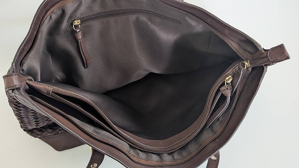 Taschen für Damen: Echt Leder Handtasche braun mit Geflecht – Neu (gemäss Beschreibung) aus Zürich von Misam 2