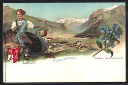 Litho Engelberg, Obwaldnerin in Tracht, 
