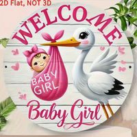 2-D DEKOSCHILD *WELCOME BABY GIRL, STORCH* 20X20CM NEU