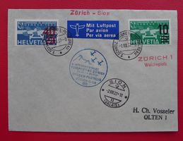 1937, Flugpost ZÜRICH-SION mit Sonderstempel WALCHEPLATZ ZH