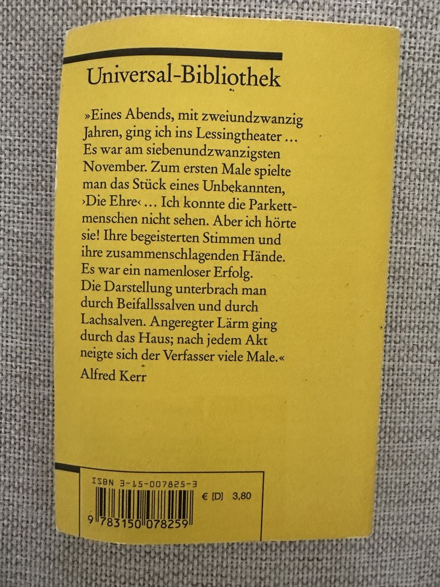 Libri: Hermann Sudermann "Die Ehre" Reclam Universal Library Paperb – Usato da Zürich venduto da car_68nt 1