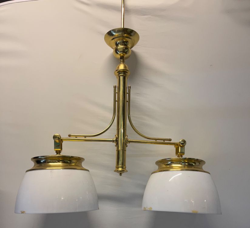 Grande Lampe à Suspension à 6 Lampes de Billard en Laiton, 1960s en