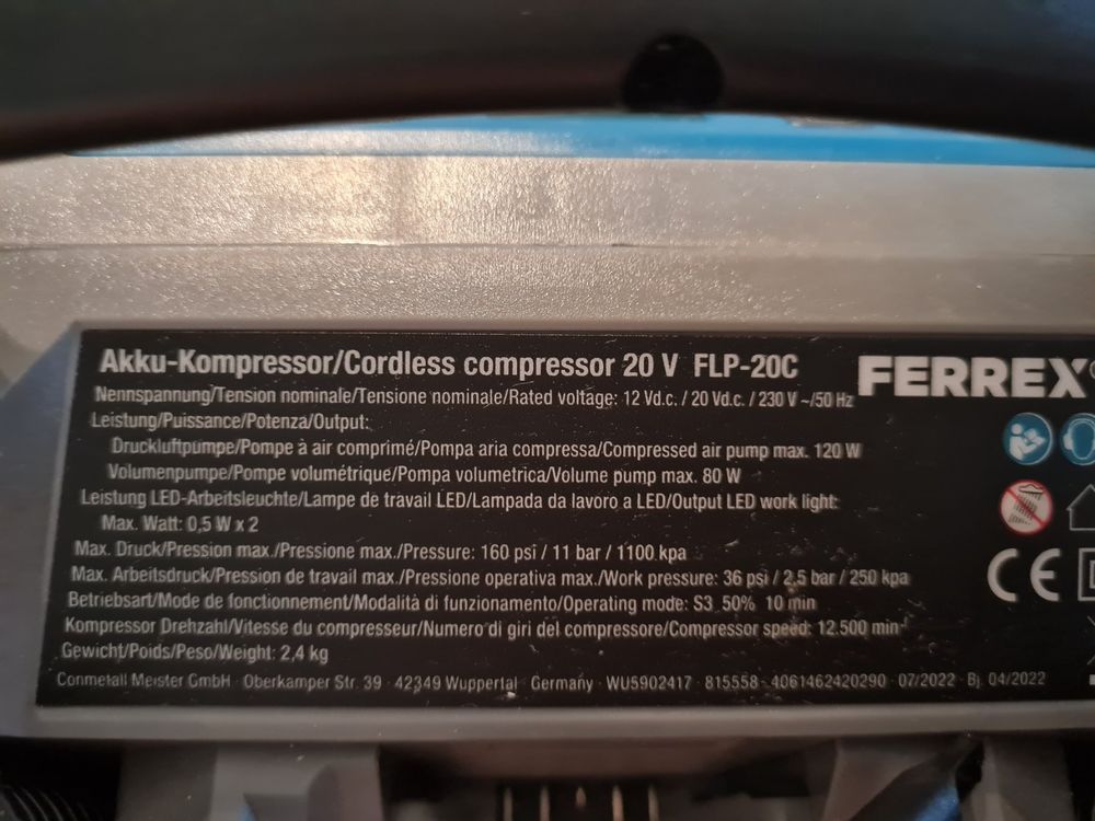 FERREX 20 V Akku-Kompressor