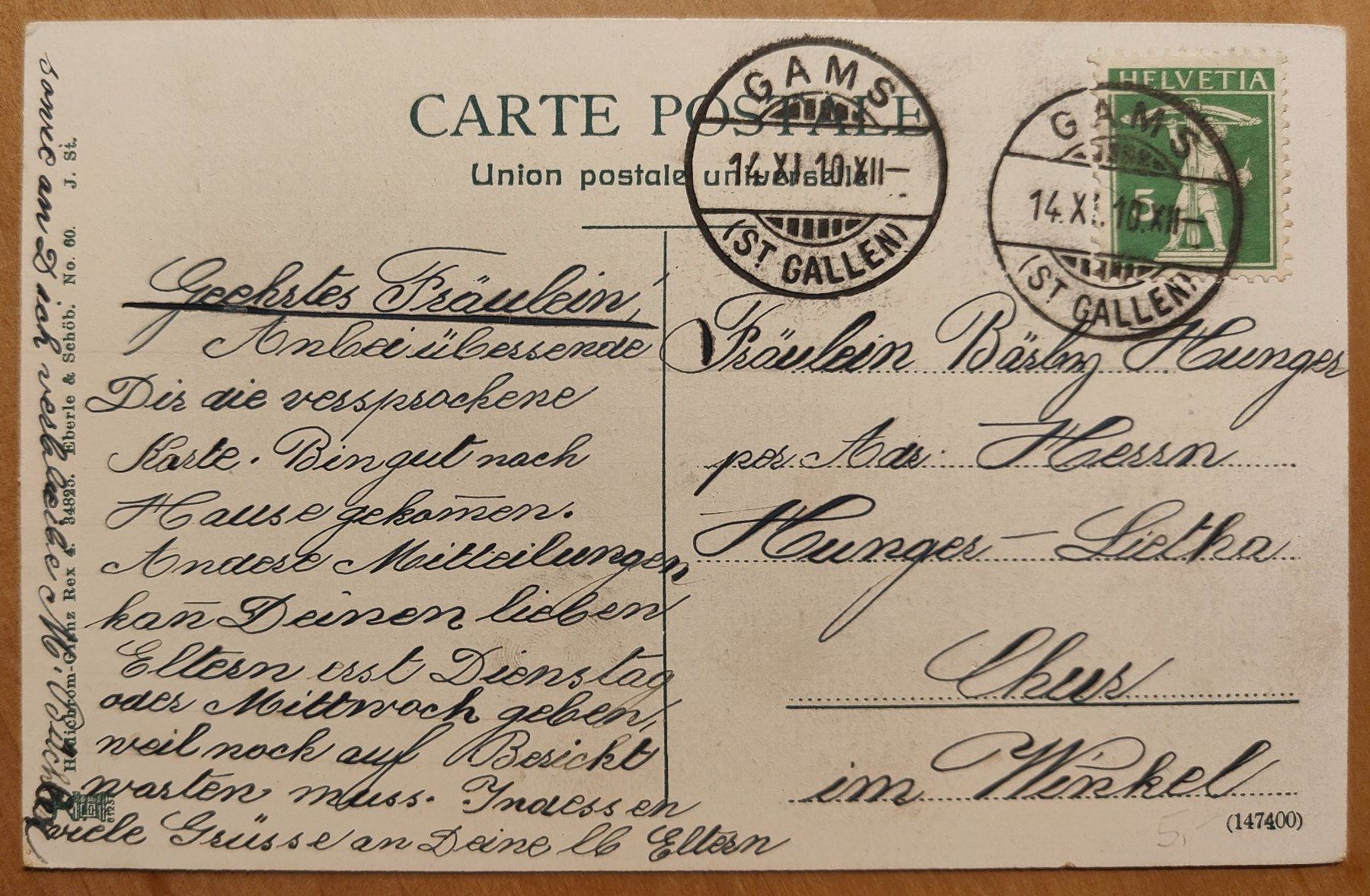 Cartoline postali: Gams um 1910 – Usato da St. Erhard venduto da Chaeferli6 1