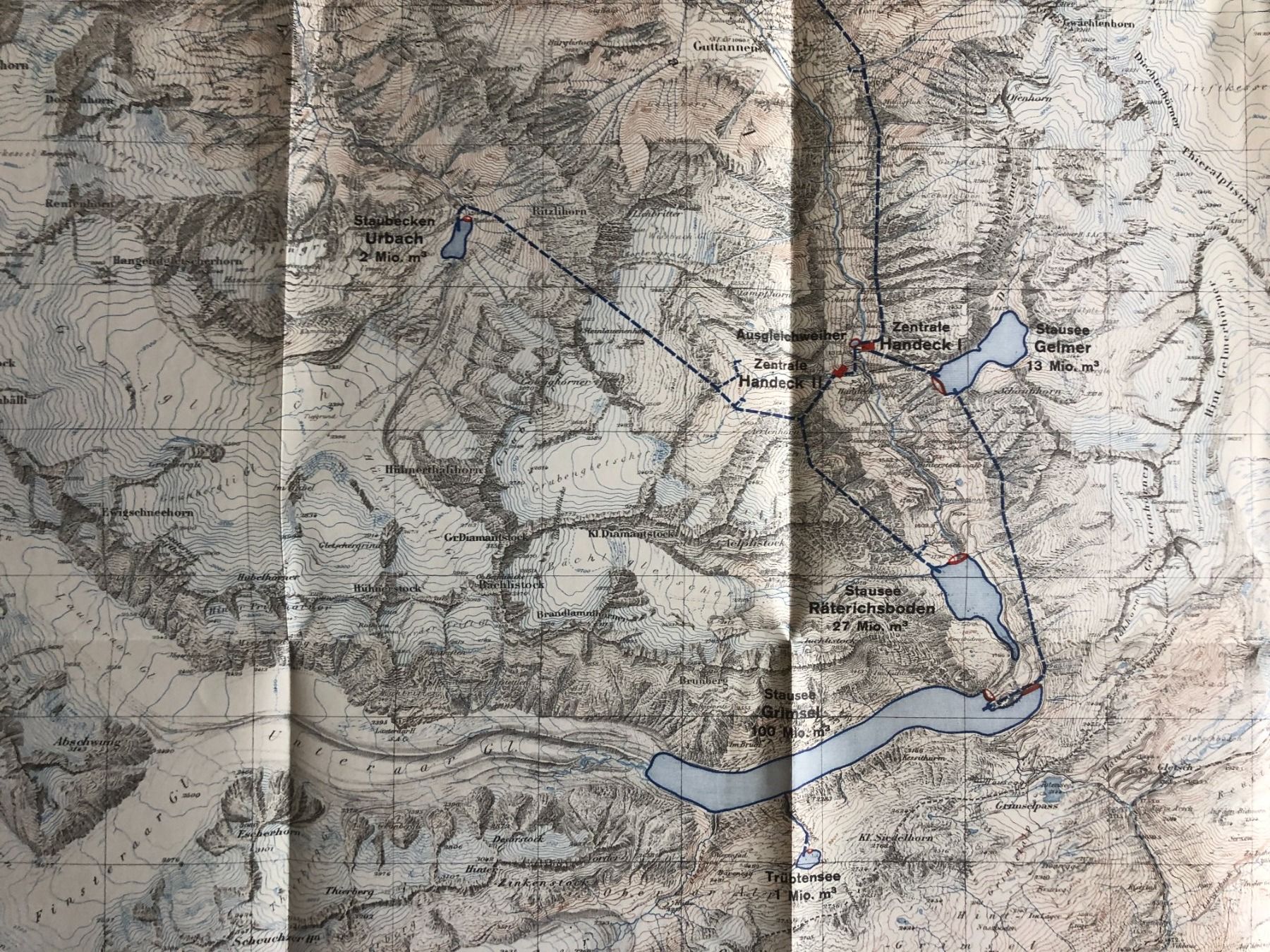 Landkarten & Atlanten: Kraftwerke Oberhasli. Übersichtskarte. 1948 – Gebraucht aus Zürich von allp 5