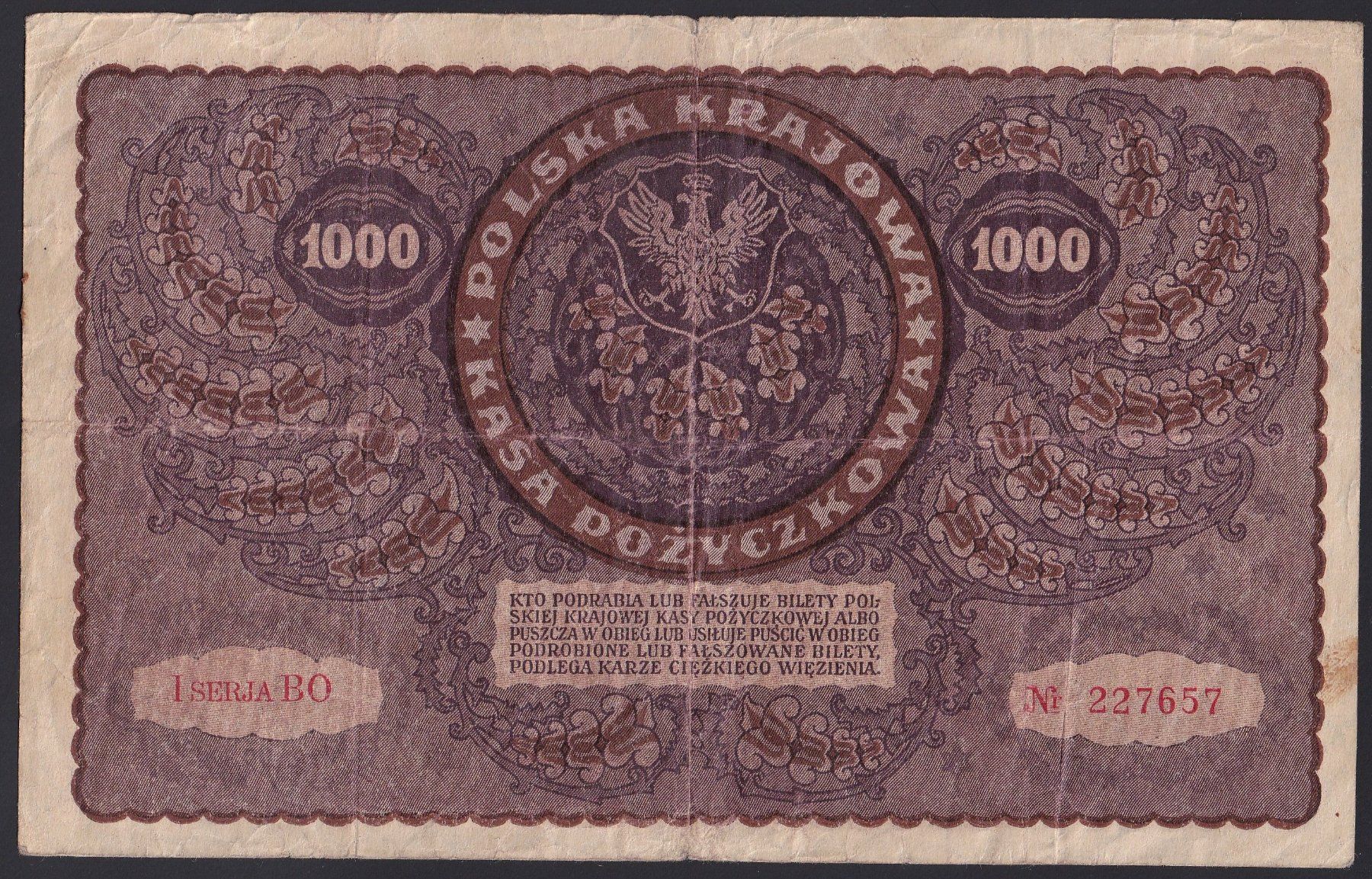 Banconote: Polen 1000 Marek 1919 – Usato da Brugg AG venduto da banknoten_muesli 1