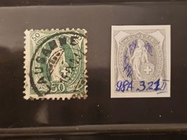 CH 1907 Helvetia (14 Zähne) N° 98A.3.21/II Zu spez. FR. 50.-