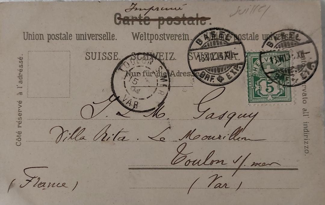 Ansichtskarten: BASEL - Marktplatz gegen die Post - Trams - 1904 – Gebraucht aus Delémont von Domdom1 1
