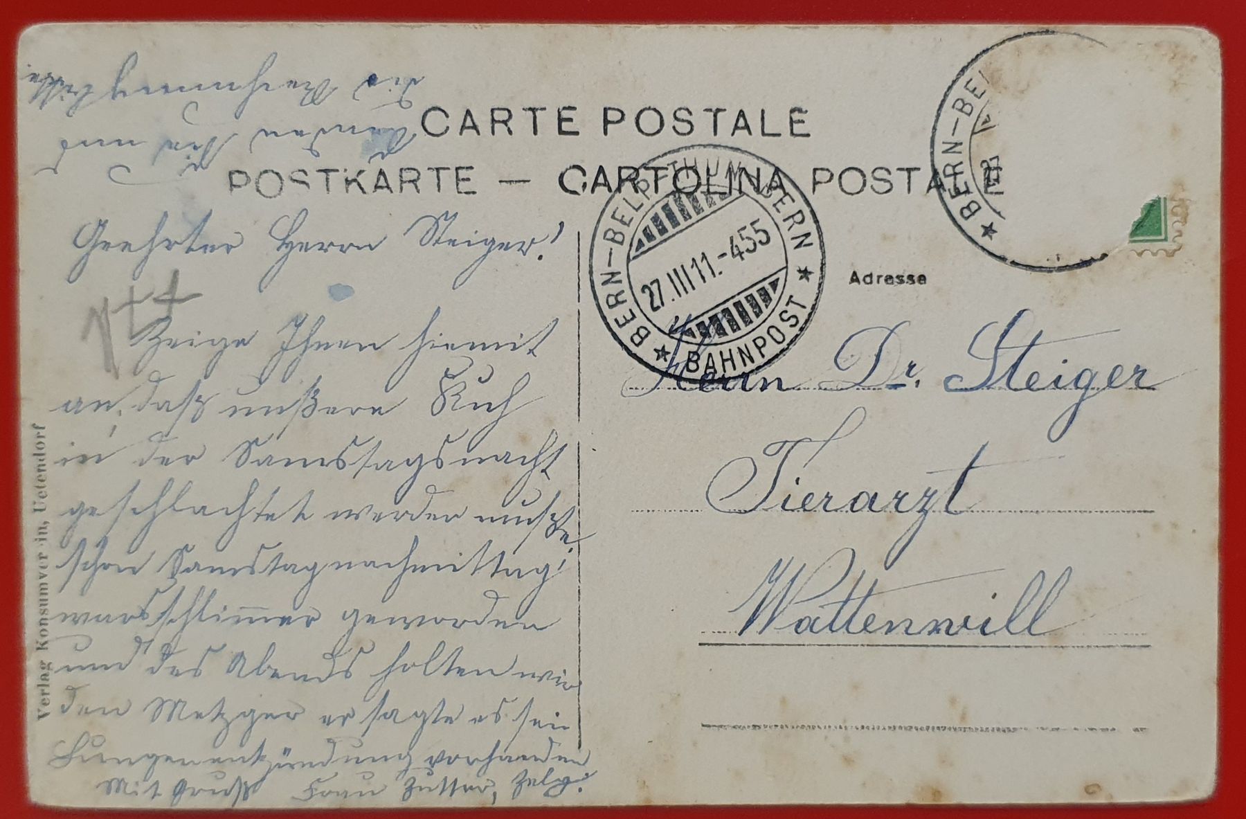 Cartoline postali: Gruss aus Uetendorf 1911 – Usato da Kreuzlingen venduto da Rschweiz1 1