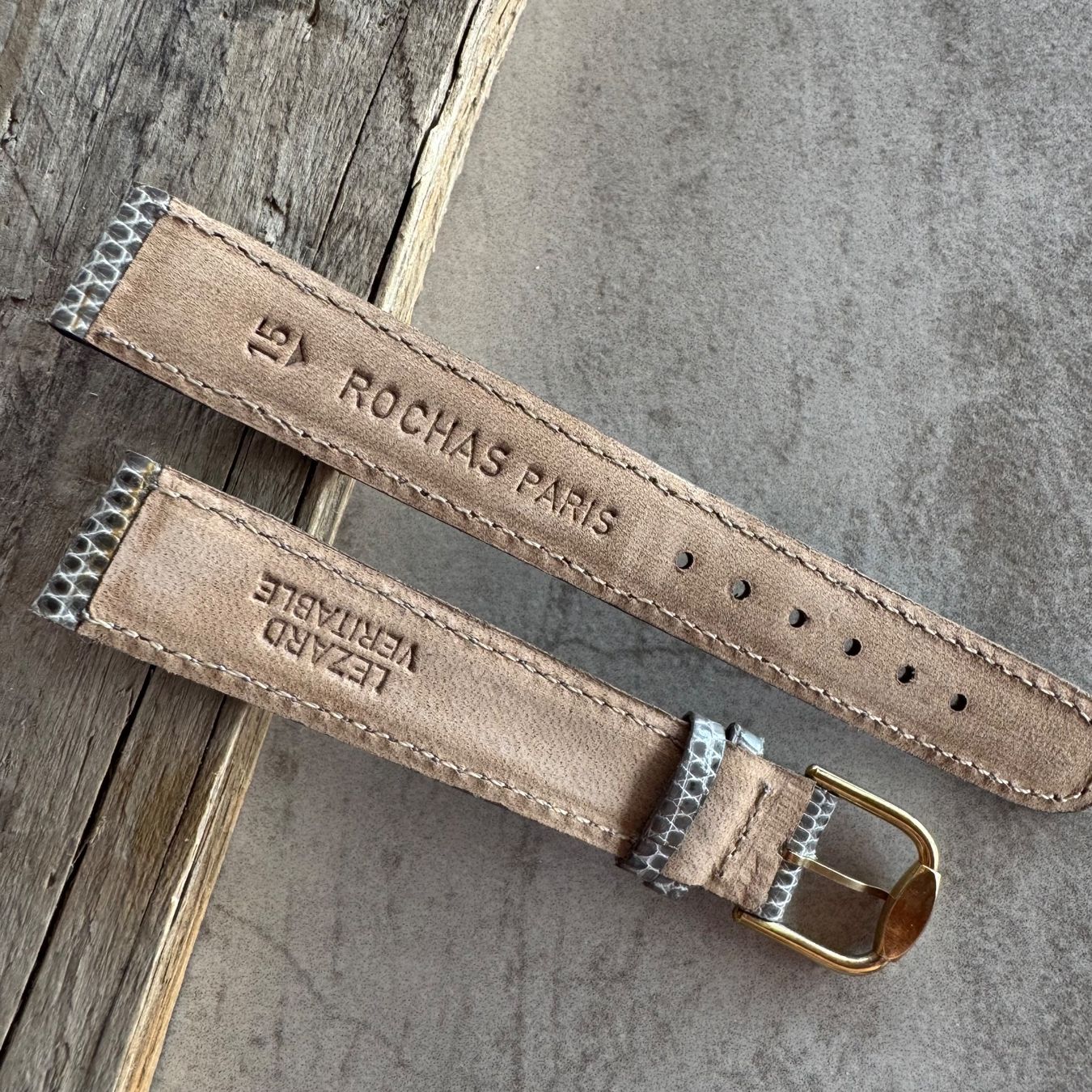 Bracciali & Braccialetti: Vintage Lizards Leather Watch Strap grey 15mm – Nuovo (secondo la descrizione) da Arzier-Le Muids venduto da Avanna 1