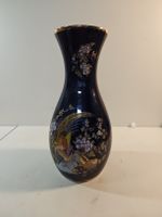 Vase made in Italy, blau mit Vogelmuster, Goldrand. (nov334)