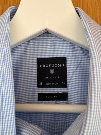 PROFUOMO Herren Hemd 38 blau/weiss Business Slim Fit NonIron