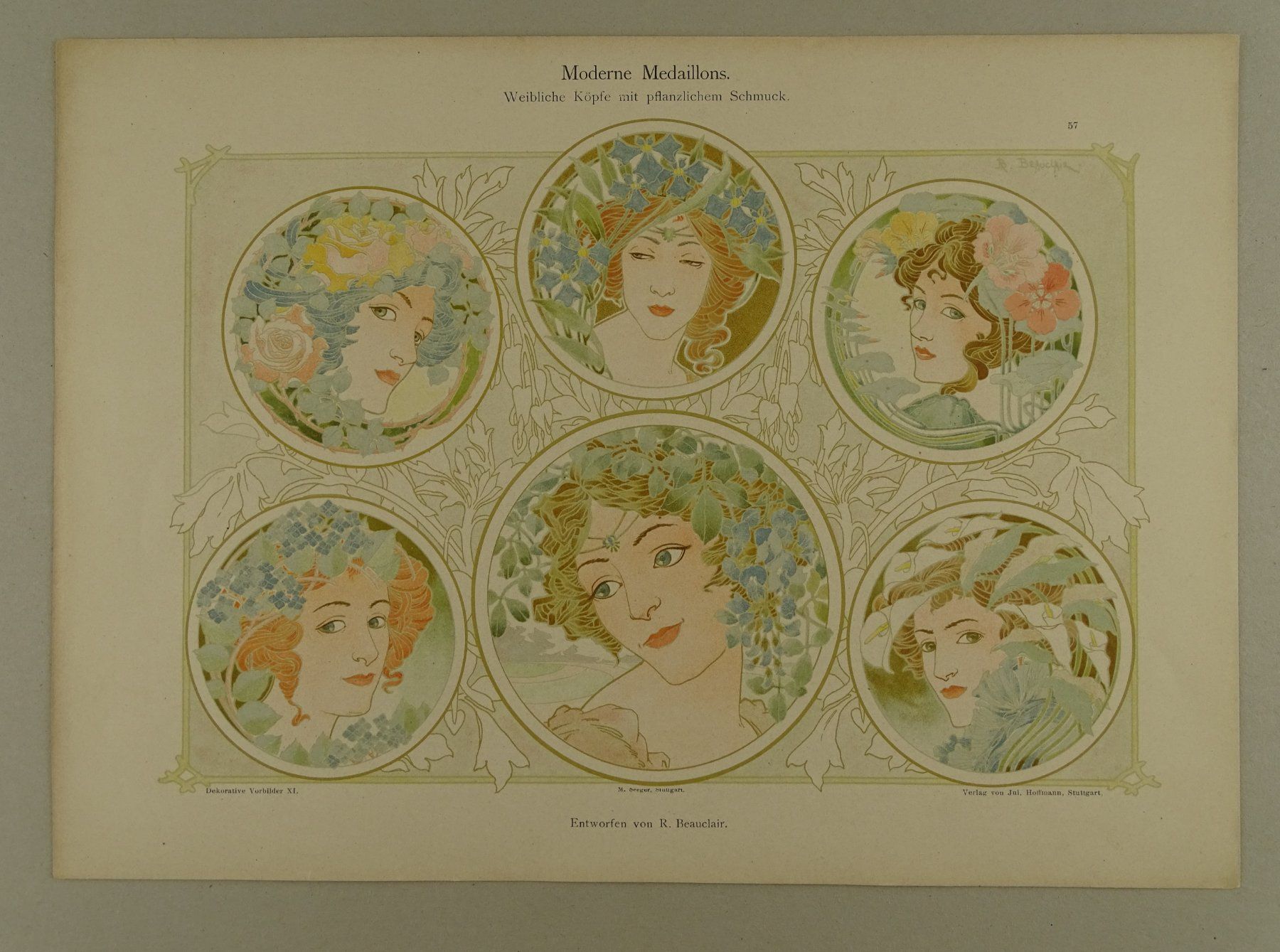 Grafica & Litografie: JUGENDSTIL MODERNE MEDAILLONS, WEIBLICHE KÖPFE – Usato da Grüningen venduto da Kartensammler 1