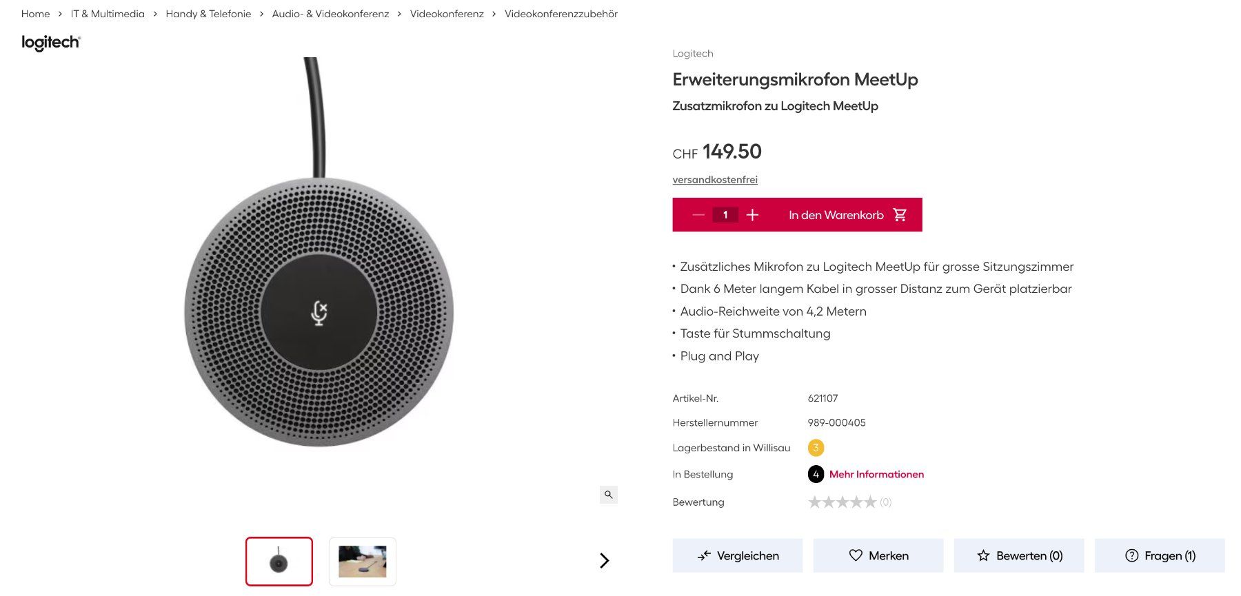 Logitech Microfoni: Logitech Meetup Mikrophone mit Verlängerungskabel – Usato da Wolfhausen venduto da vins_zh 2