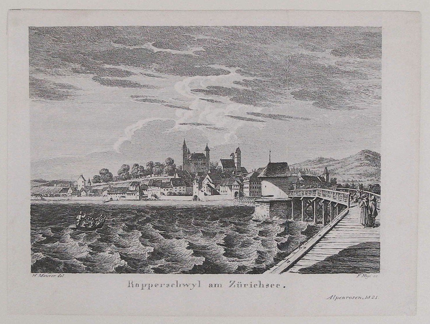 Incisioni: Rapperswil Kupferstich von Hegi 1821 – Usato da Rafz venduto da Helvet32