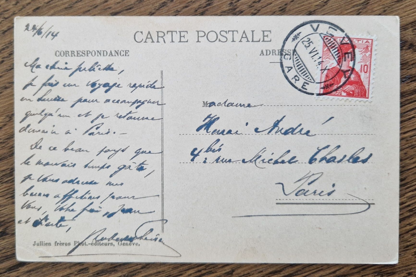 Cartes postales: Château Chillon 1914, v. Vevey n. Paris – D'occasion à Ebikon par Donar50 1