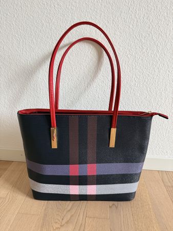 Damenhandtasche schwarz rot kariert