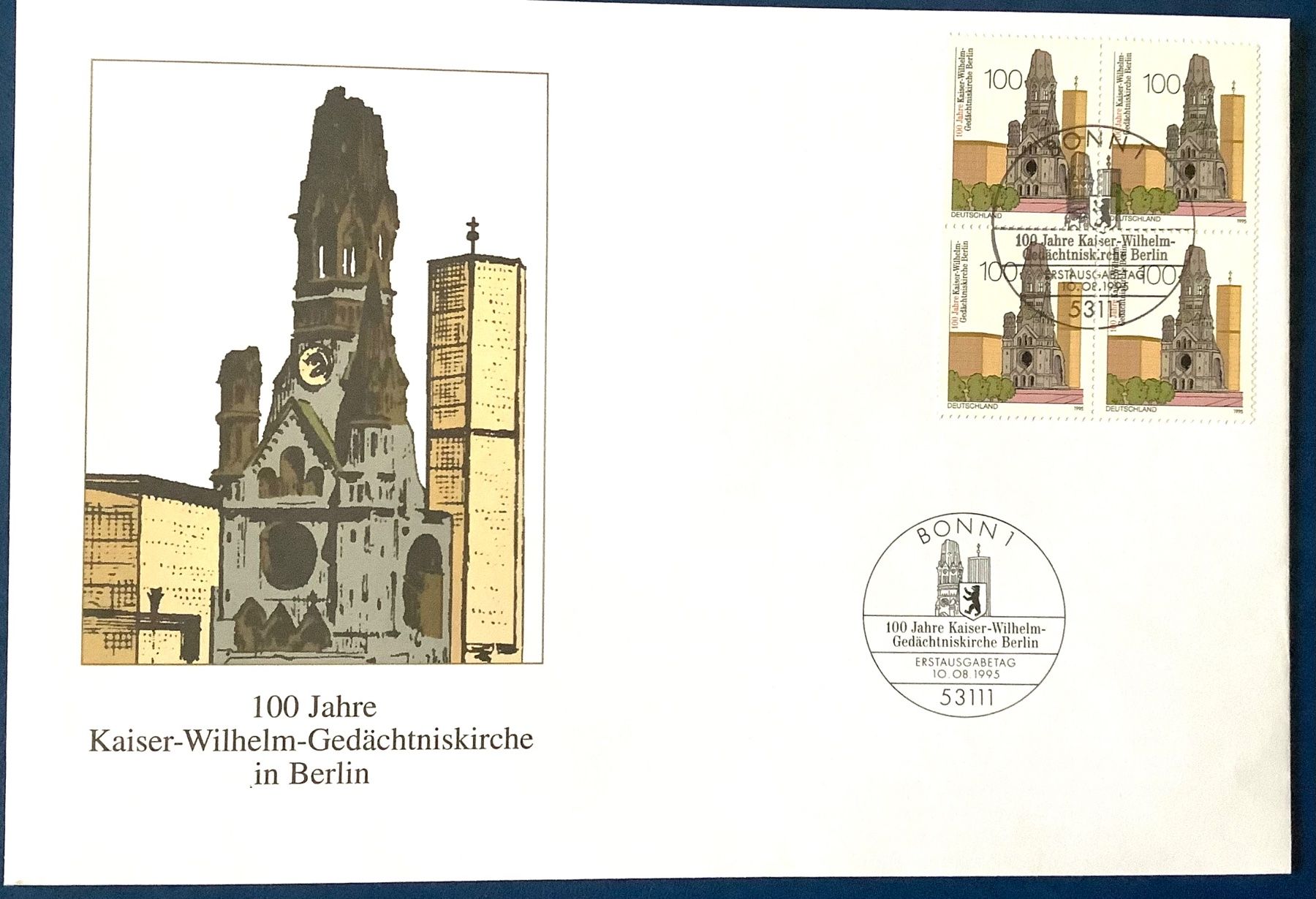 Tutti i francobolli: 1995 BRD FDC 100 Jahre Kaiser Willheim Kirche - Berlin – Nuovo (secondo la descrizione) da Liestal venduto da Skunk02 1