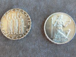5 Fränkler Silber Gedenkmünzen 2 Stück 1936 +1941, Fünfliber