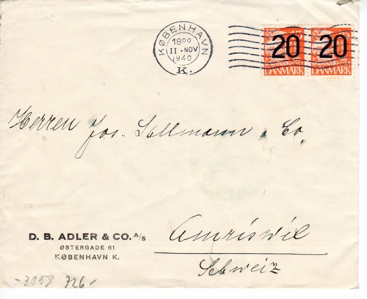 Alle Briefmarken: Zensur Brief Dänemark – Gebraucht aus Wolhusen von Curver9